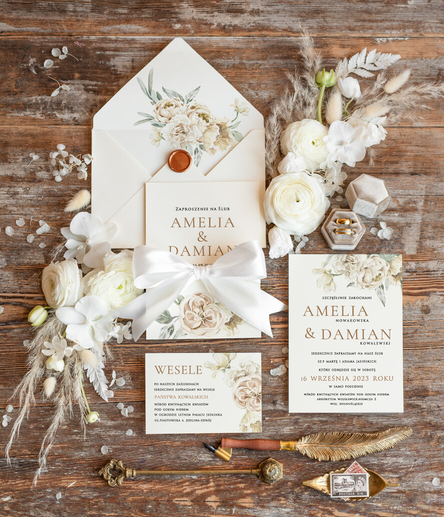 Zaproszenia ślubne Rustykalne i Natura Rustykalne Zaproszenia Ślubne Boho Róże  Zaproszenia na Rustykalny Ślub Boho Kwiaty  Zaproszenie na Ślub 0