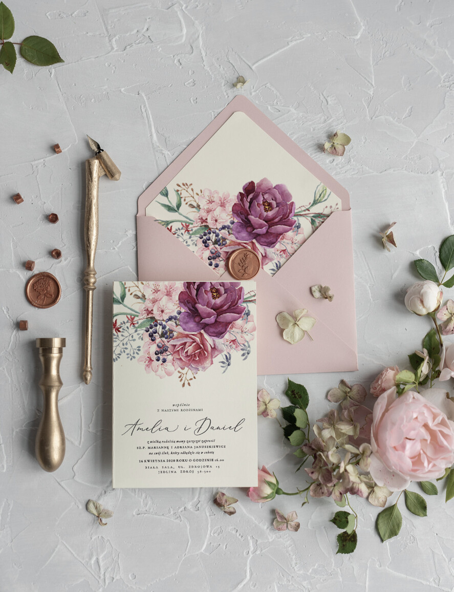Zaproszenia ślubne Rustykalne i Natura zaproszenia na ślub w pastelowych kolorach z pięknym motywem kwiatowym rustykalne zaproszenia ślubne 2