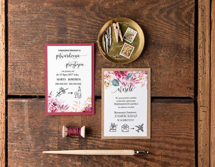 Zaproszenia ślubne Rustykalne i Natura zaproszenia bordowe na ślub ręcznie robione rustykalne i nowoczesne w ekologicznym stylu  2