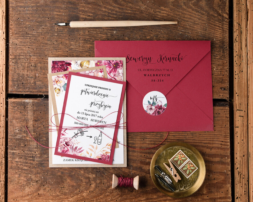 Zaproszenia ślubne Rustykalne i Natura zaproszenia bordowe na ślub ręcznie robione rustykalne i nowoczesne w ekologicznym stylu  4