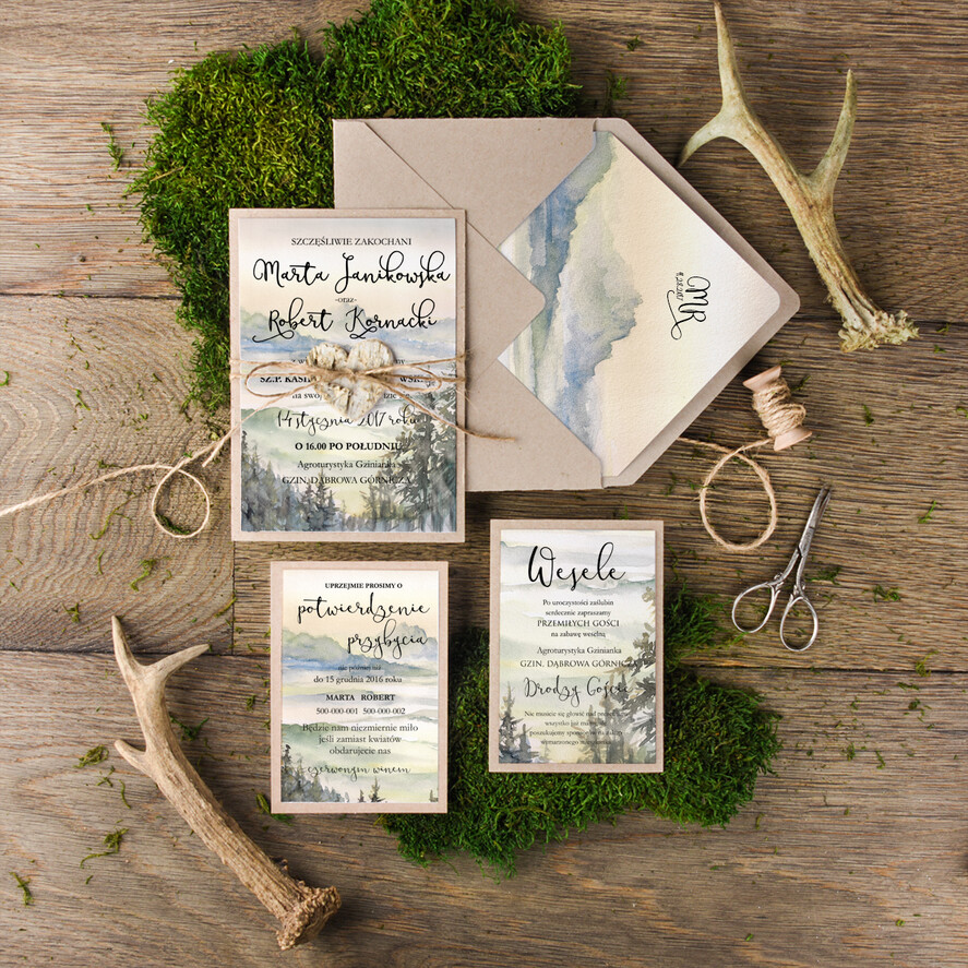 Zaproszenia ślubne Rustykalne i Natura oryginalne zaproszenia w stylu eko z korowym serduszkiem2