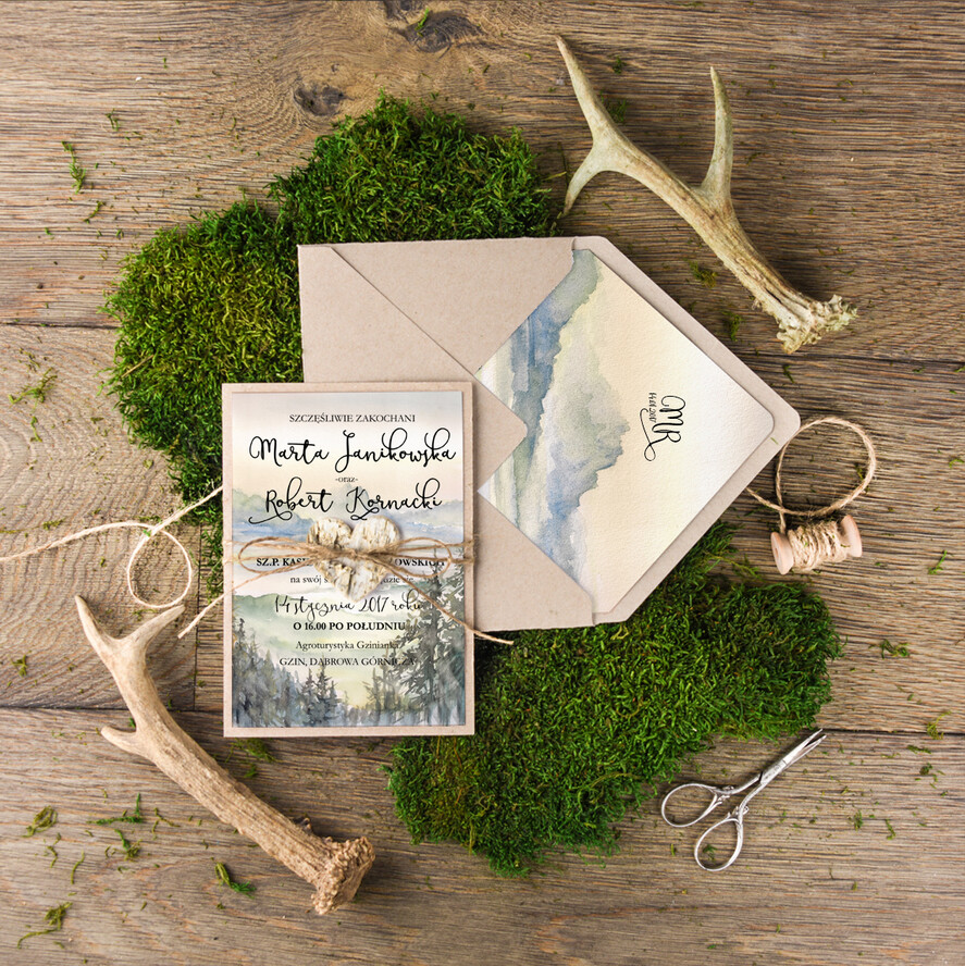 Zaproszenia ślubne Rustykalne i Natura oryginalne zaproszenia w stylu eko z korowym serduszkiem0