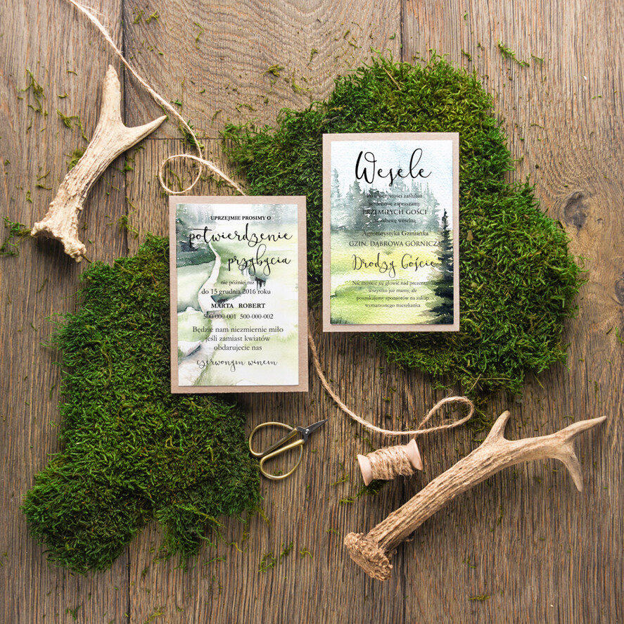 Zaproszenia ślubne Rustykalne i Natura rustykalne zaproszenia z korowym sercem w stylu leśnym3