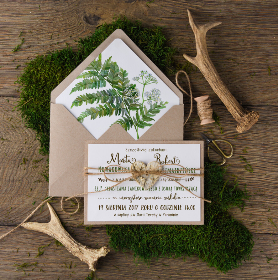 Zaproszenia ślubne Rustykalne i Natura zaproszenia ślubne ręcznie robione z motywem roślinnym1