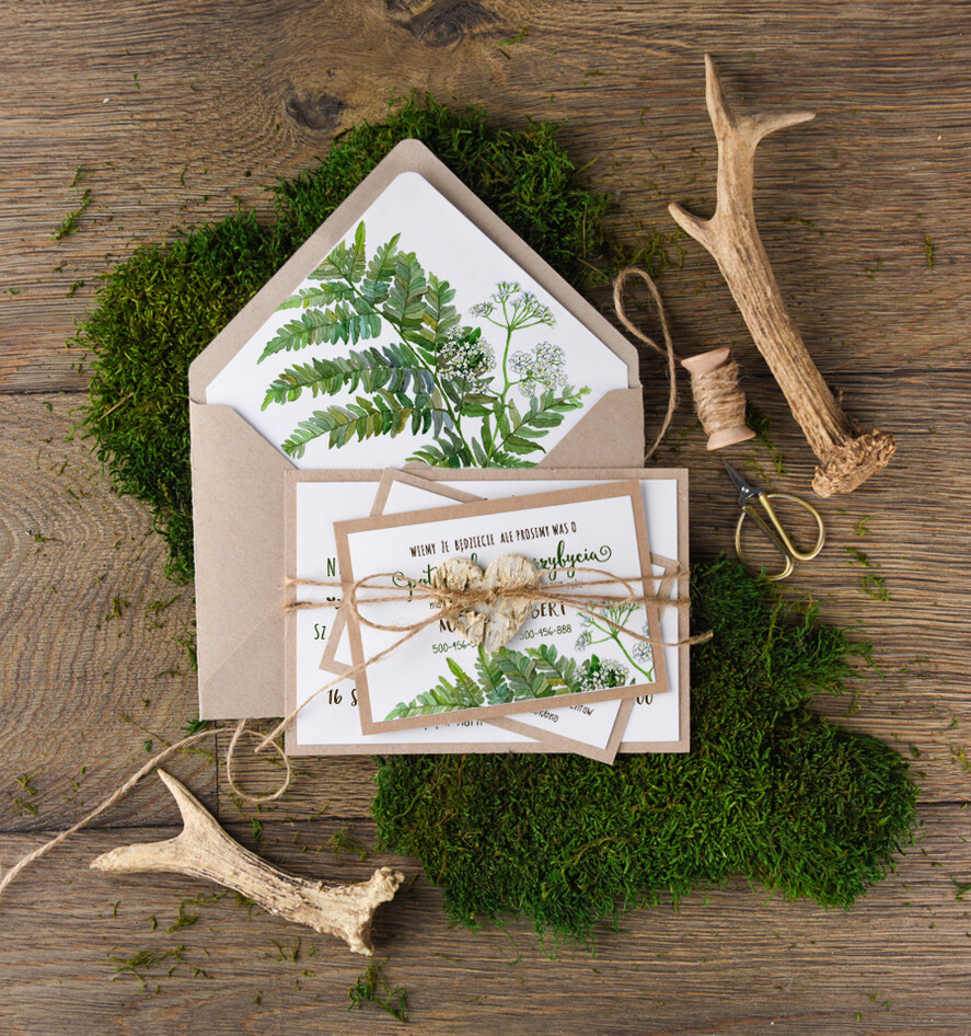 Zaproszenia ślubne Rustykalne i Natura zaproszenia ślubne ręcznie robione z motywem roślinnym2