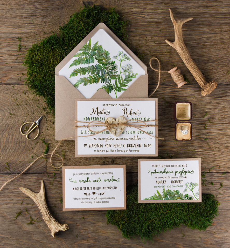 Zaproszenia ślubne Rustykalne i Natura zaproszenia ślubne ręcznie robione z motywem roślinnym3