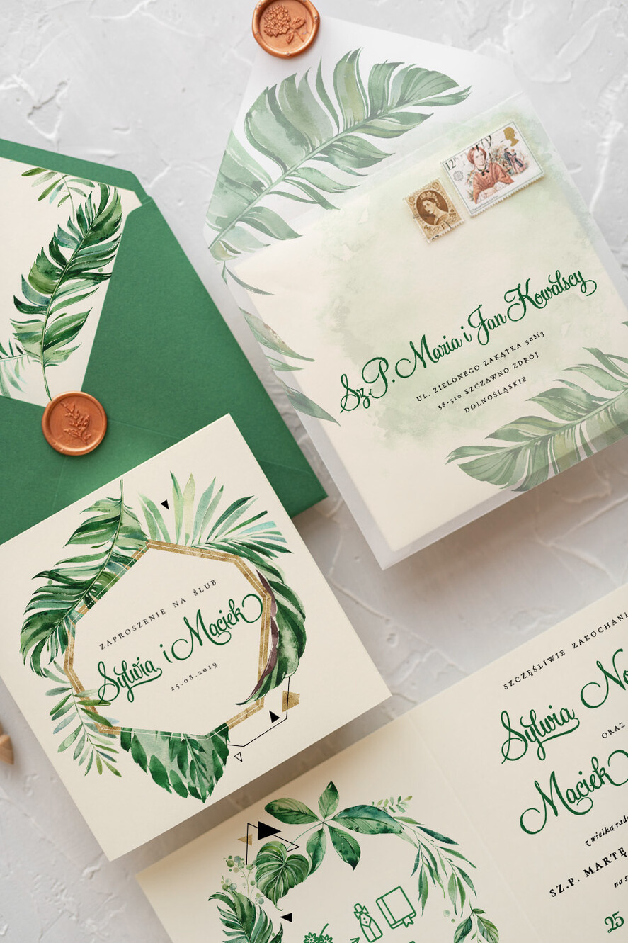 Zaproszenia ślubne Rustykalne i Natura rustykalne zaproszenia ślubne z motywem roślinnym i geometrycznym wzorem1