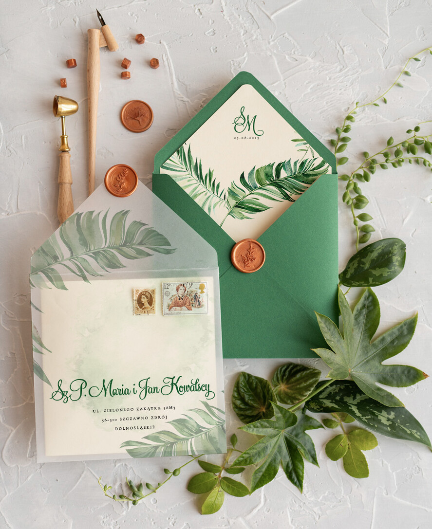 Zaproszenia ślubne Rustykalne i Natura rustykalne zaproszenia ślubne z motywem roślinnym i geometrycznym wzorem2