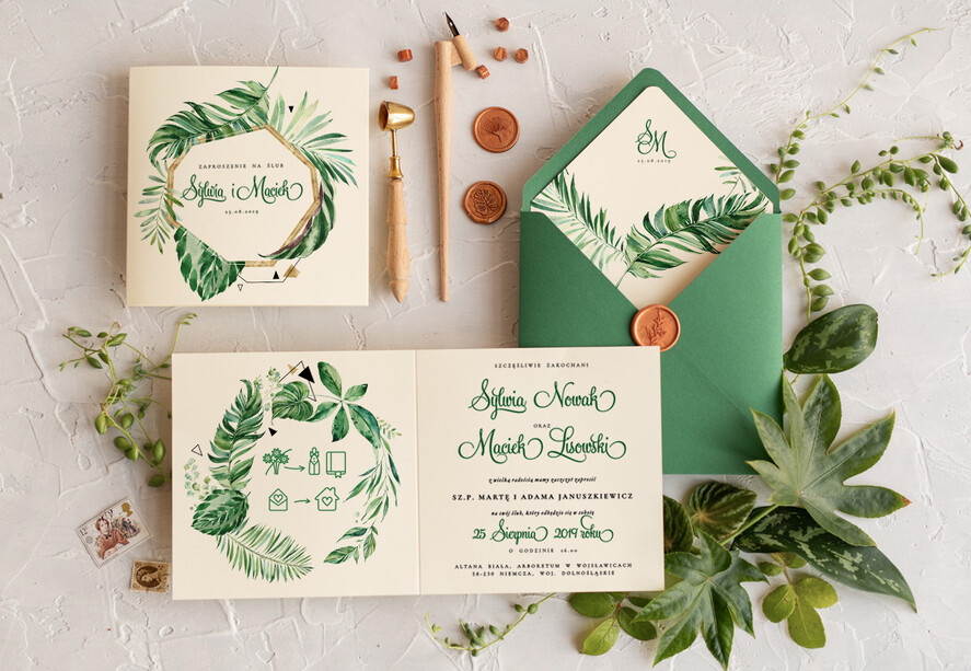 Zaproszenia ślubne Rustykalne i Natura rustykalne zaproszenia ślubne z motywem roślinnym i geometrycznym wzorem3