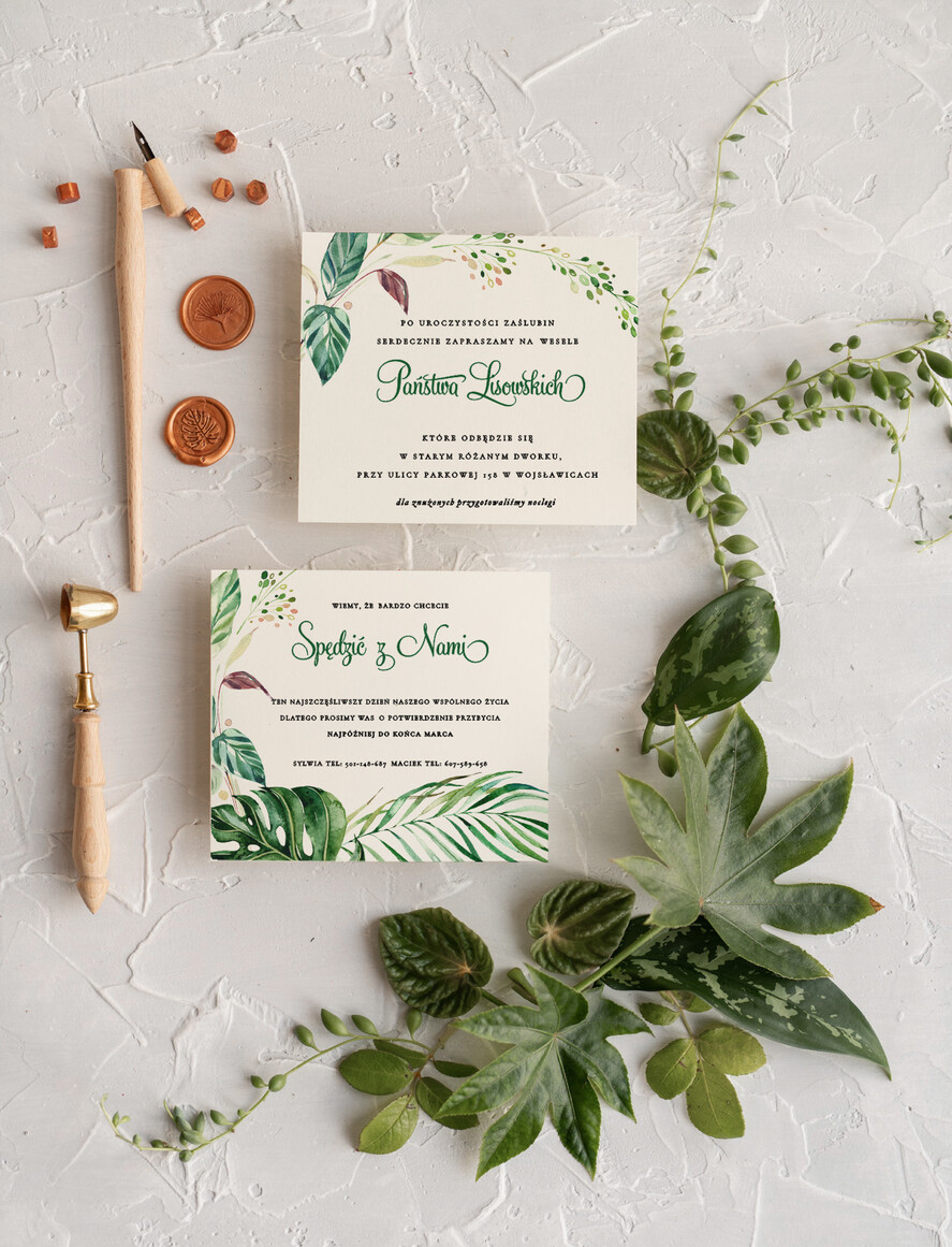 Zaproszenia ślubne Rustykalne i Natura rustykalne zaproszenia ślubne z motywem roślinnym i geometrycznym wzorem6