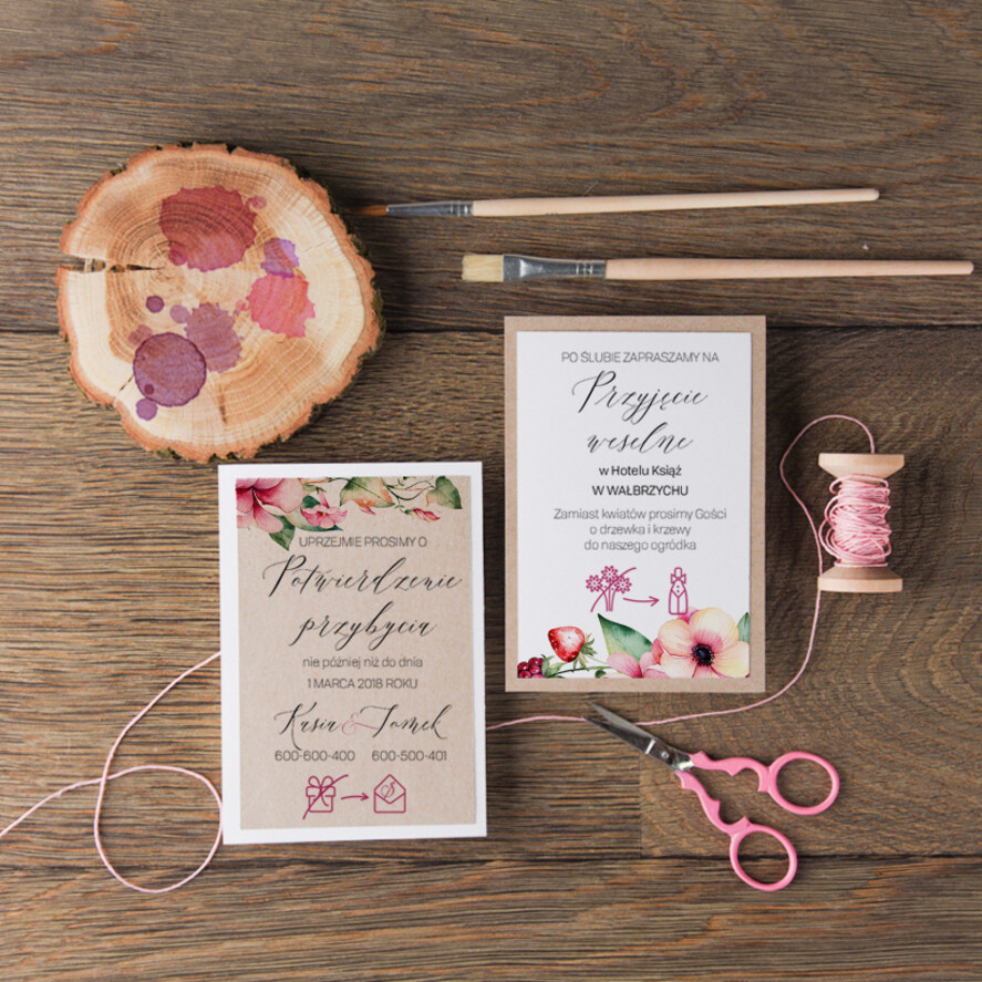 Zaproszenia ślubne Rustykalne i Natura nietypowe zaproszenia ślubne z pięknym motywem kwiatowym1