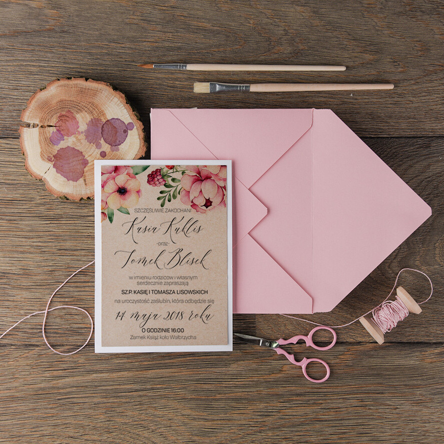 Zaproszenia ślubne Rustykalne i Natura nietypowe zaproszenia ślubne z pięknym motywem kwiatowym2
