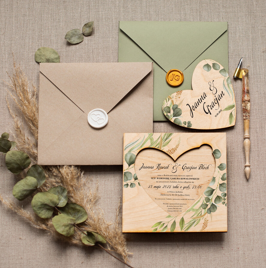 Zaproszenia ślubne Rustykalne i Natura drewniane ręcznie robione zaproszenia ślubne w rustykalnym stylu2