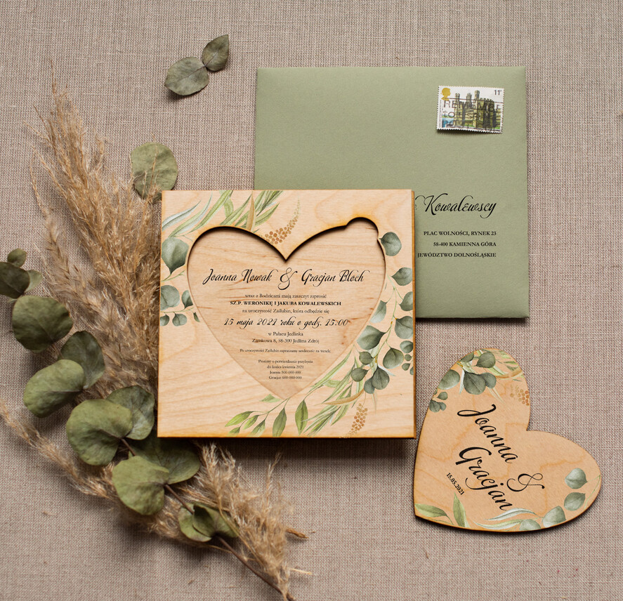 Zaproszenia ślubne Rustykalne i Natura drewniane ręcznie robione zaproszenia ślubne w rustykalnym stylu5