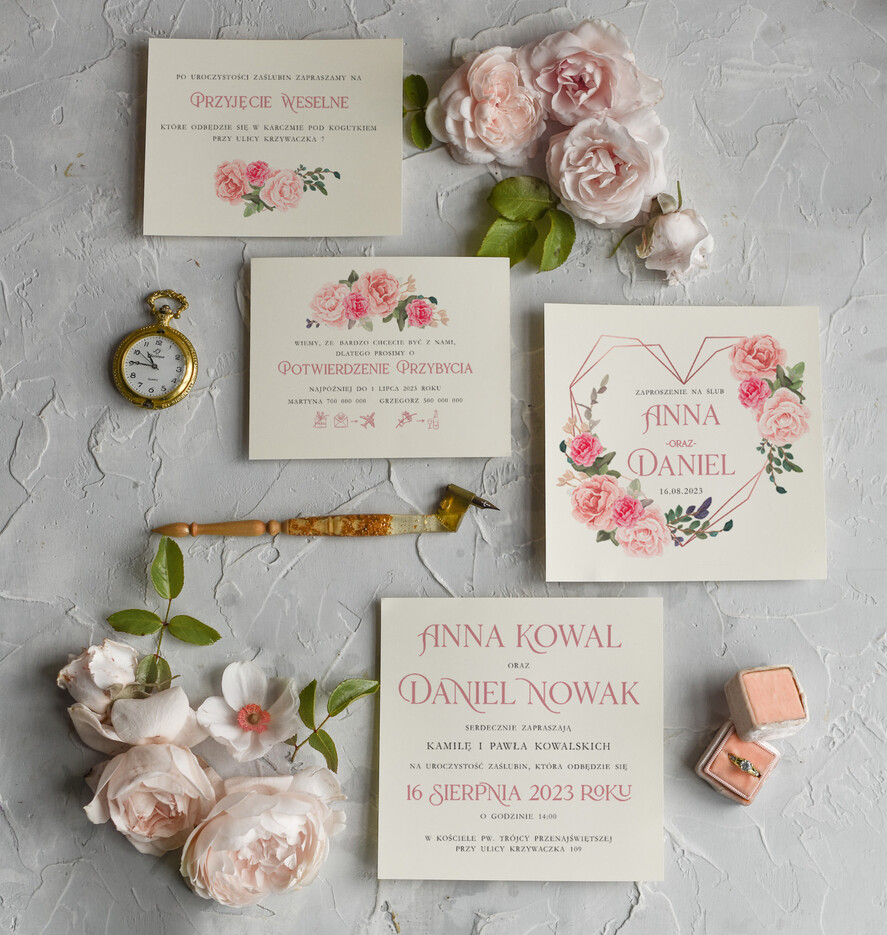 Zaproszenia ślubne Rustykalne i Natura Rustykalne Zaproszenia Ślubne Boho Róże  Zaproszenia na Rustykalny Ślub Boho Kwiaty  Zaproszenie na Ślub 1