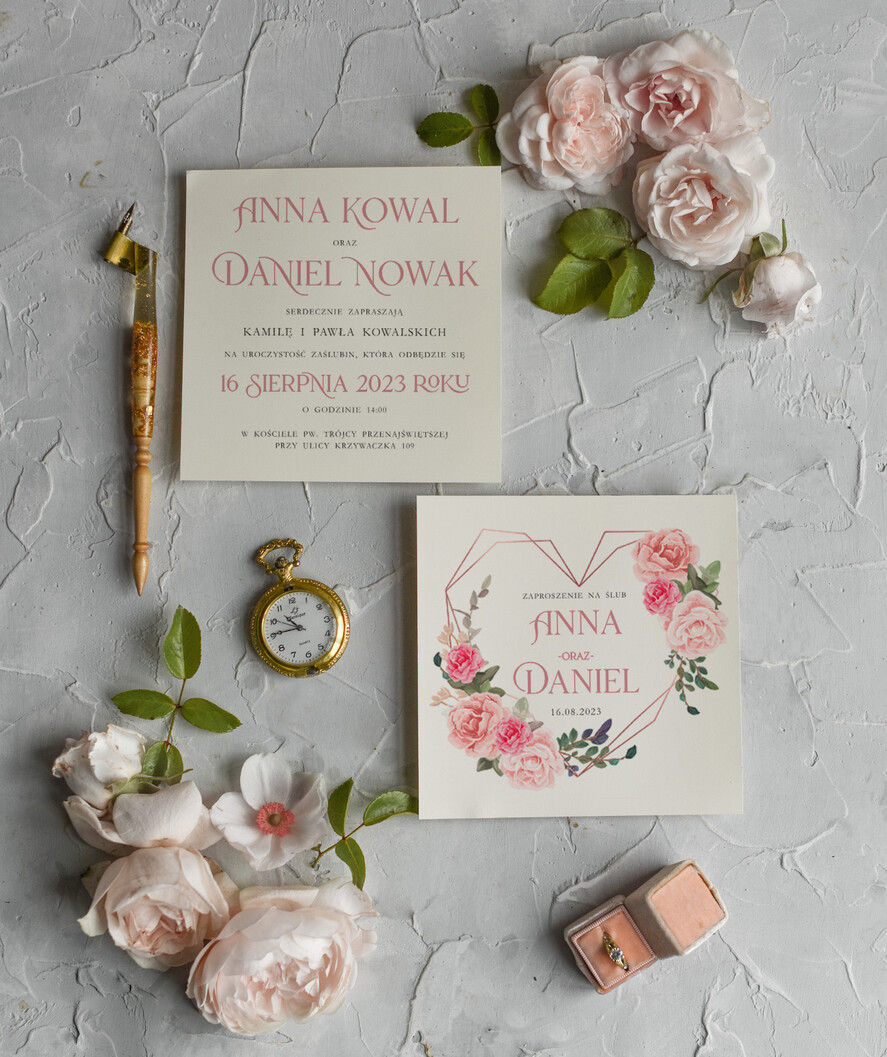 Zaproszenia ślubne Rustykalne i Natura Rustykalne Zaproszenia Ślubne Boho Róże  Zaproszenia na Rustykalny Ślub Boho Kwiaty  Zaproszenie na Ślub 4
