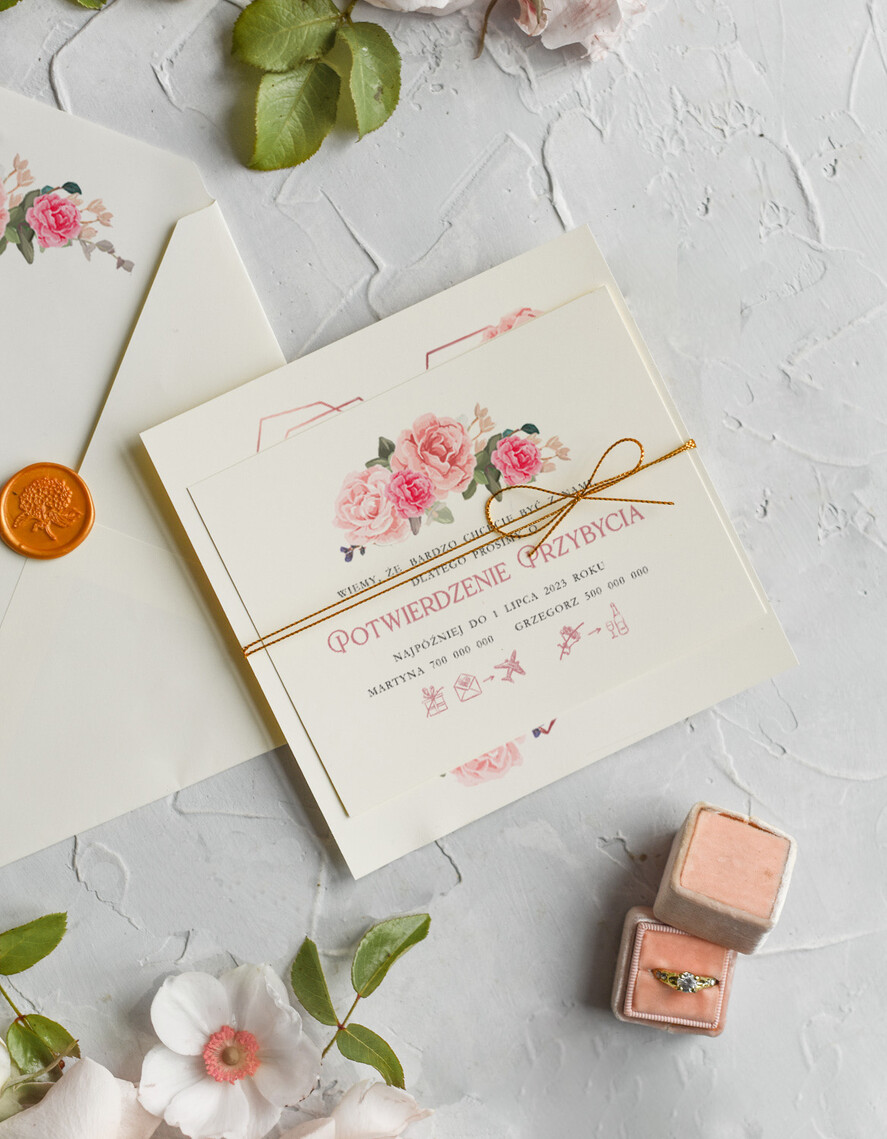 Zaproszenia ślubne Rustykalne i Natura Rustykalne Zaproszenia Ślubne Boho Róże  Zaproszenia na Rustykalny Ślub Boho Kwiaty  Zaproszenie na Ślub 6