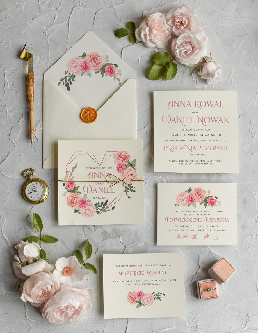 Zaproszenia ślubne Rustykalne i Natura Rustykalne Zaproszenia Ślubne Boho Róże  Zaproszenia na Rustykalny Ślub Boho Kwiaty  Zaproszenie na Ślub 0