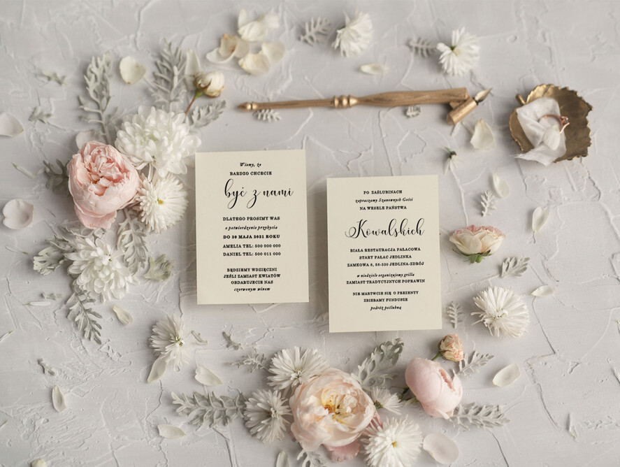 Zaproszenia ślubne Rustykalne i Natura Rustykalne Zaproszenia slubne Jasne eleganckie zaproszenia na slub boho kwiaty5