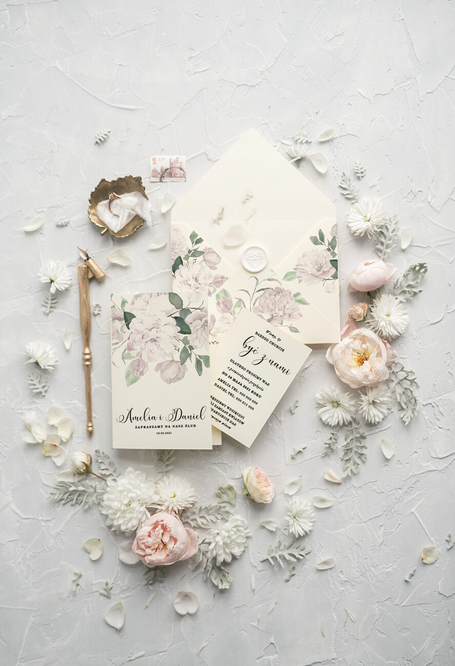 Zaproszenia ślubne Rustykalne i Natura Rustykalne Zaproszenia slubne Jasne eleganckie zaproszenia na slub boho kwiaty7