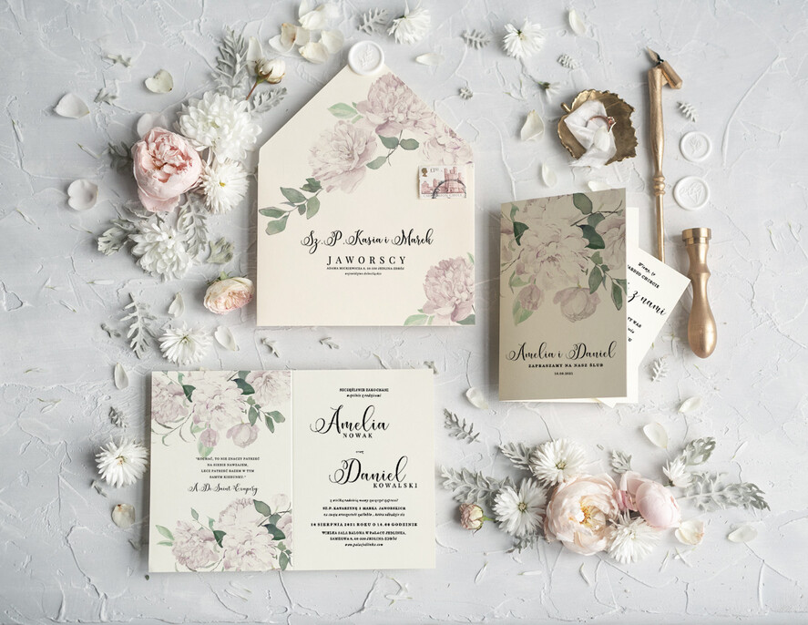 Zaproszenia ślubne Rustykalne i Natura Rustykalne Zaproszenia slubne Jasne eleganckie zaproszenia na slub boho kwiaty3