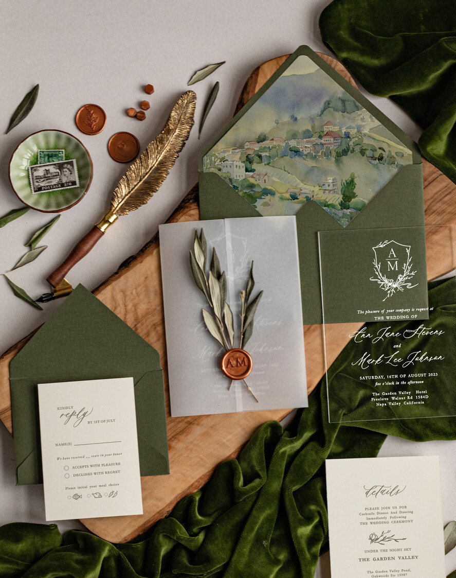 Zaproszenia ślubne Rustykalne i Natura zaproszenia ślubne z oliwką, gałązka oliwki na zaproszeniach ślubnych, rustykalne zaproszenia z oliwką, zaproszenia na pleksie z pieczęcią, zaproszenia slubne z lakiem2