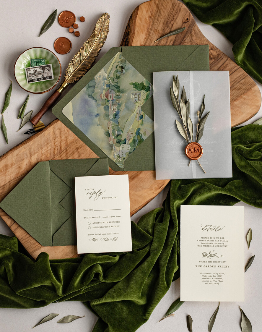 Zaproszenia ślubne Rustykalne i Natura zaproszenia ślubne z oliwką, gałązka oliwki na zaproszeniach ślubnych, rustykalne zaproszenia z oliwką, zaproszenia na pleksie z pieczęcią, zaproszenia slubne z lakiem3