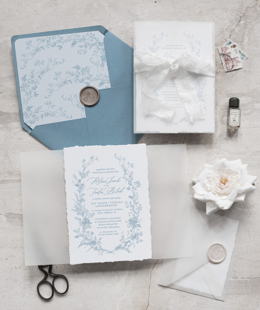 Zaproszenia ślubne Rustykalne i Natura rustykalne zaproszenia ślubne, zaproszenia ślubne z wydzieranymi brzegami, zaproszenia na ślub z jedwabną wstążką, zaproszenia ślubne zamknięte w kalce 3
