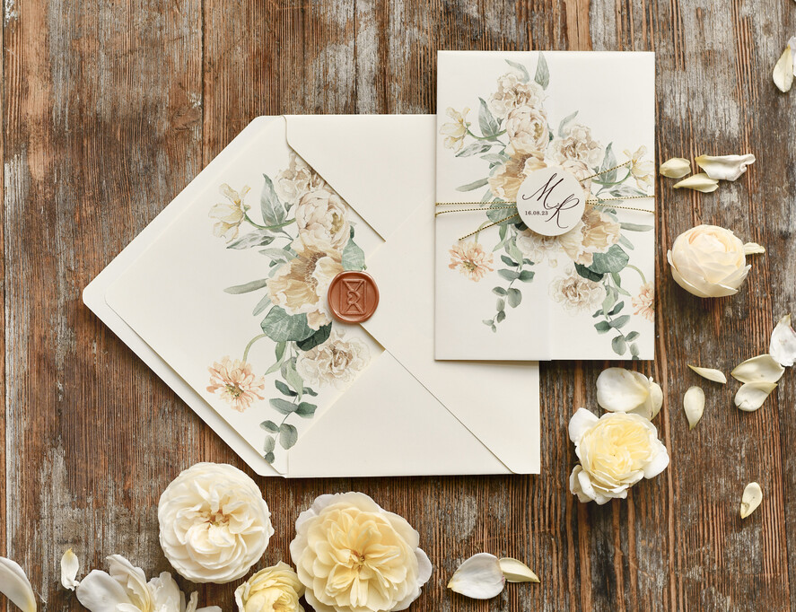 Zaproszenia ślubne Rustykalne i Natura Rustykalne Zaproszenia Ślubne Boho Róże  Zaproszenia na Rustykalny Ślub Boho Kwiaty  Zaproszenie na Ślub 1