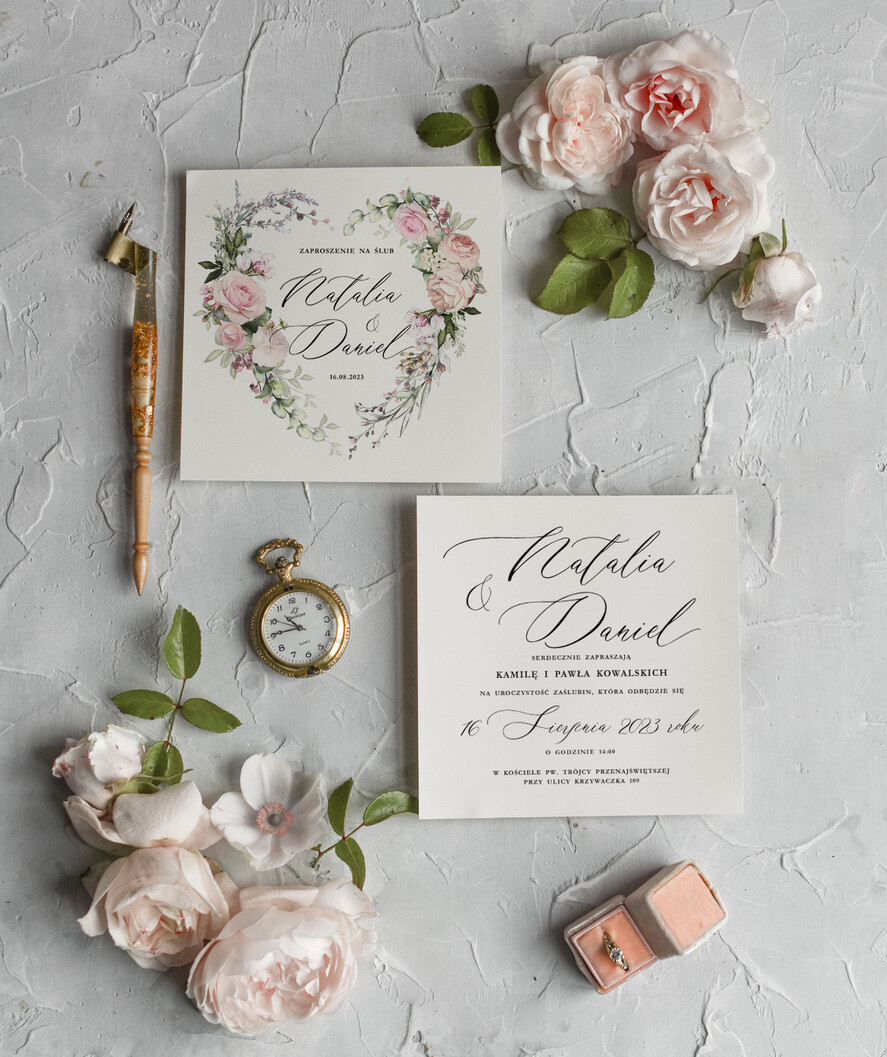 Zaproszenia ślubne Rustykalne i Natura Rustykalne Zaproszenia Ślubne Boho Róże  Zaproszenia na Rustykalny Ślub Boho Kwiaty  Zaproszenie na Ślub 4
