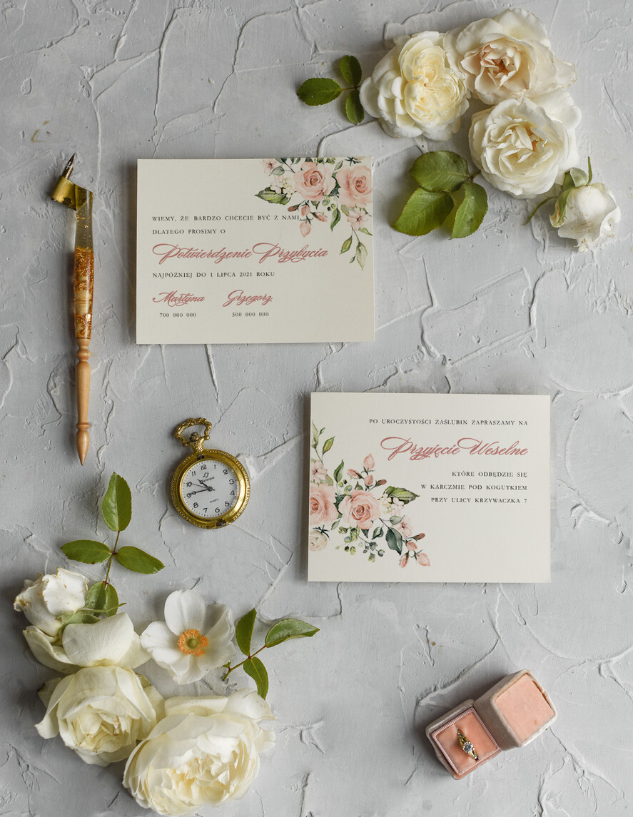 Zaproszenia ślubne Rustykalne i Natura Rustykalne Zaproszenia Ślubne Boho Róże  Zaproszenia na Rustykalny Ślub Boho Kwiaty  Zaproszenie na Ślub 5