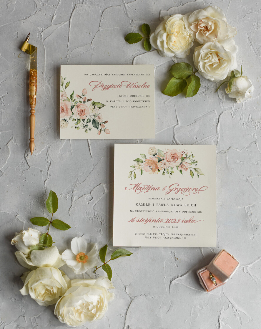 Zaproszenia ślubne Rustykalne i Natura Rustykalne Zaproszenia Ślubne Boho Róże  Zaproszenia na Rustykalny Ślub Boho Kwiaty  Zaproszenie na Ślub 6