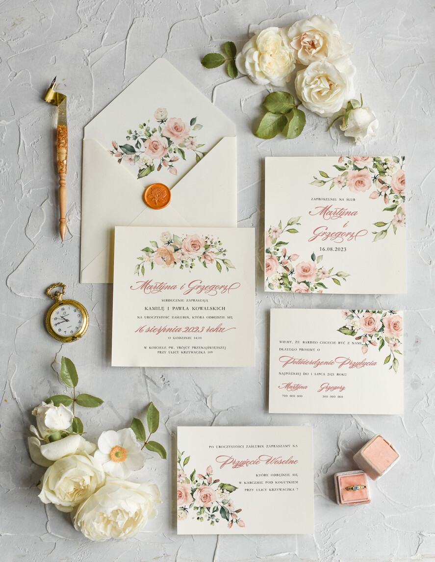 Zaproszenia ślubne Rustykalne i Natura Rustykalne Zaproszenia Ślubne Boho Róże  Zaproszenia na Rustykalny Ślub Boho Kwiaty  Zaproszenie na Ślub 0