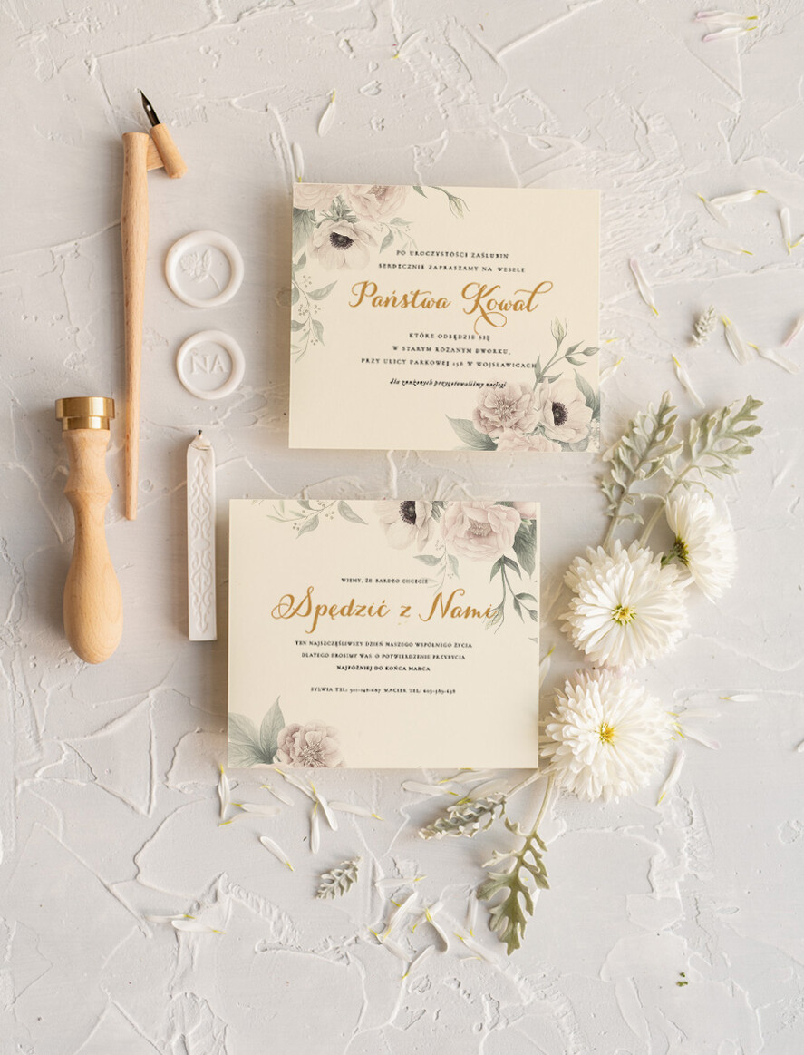 Zaproszenia ślubne Rustykalne i Natura rustykalne zaproszenia ślubne z motywem kwiatowym i geometrycznym wzorem2