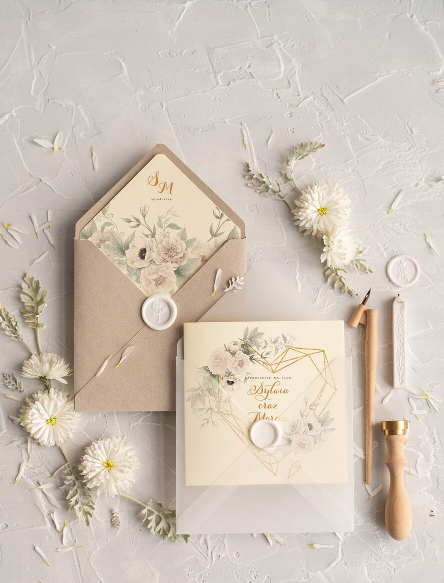 Zaproszenia ślubne Rustykalne i Natura rustykalne zaproszenia ślubne z motywem kwiatowym i geometrycznym wzorem4