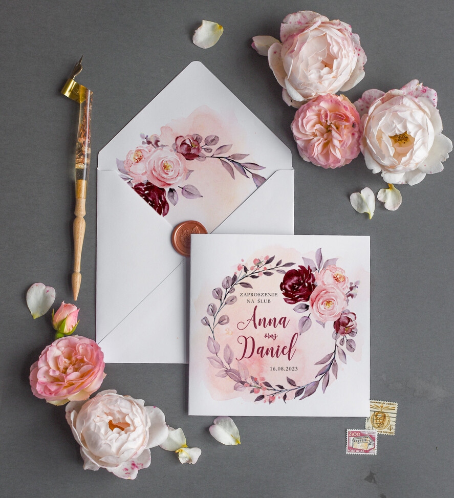 Zaproszenia ślubne Rustykalne i Natura Rustykalne Zaproszenia Ślubne Boho Róże  Zaproszenia na Rustykalny Ślub Boho Kwiaty  Zaproszenie na Ślub 1