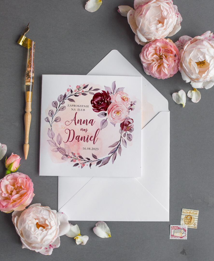 Zaproszenia ślubne Rustykalne i Natura Rustykalne Zaproszenia Ślubne Boho Róże  Zaproszenia na Rustykalny Ślub Boho Kwiaty  Zaproszenie na Ślub 2