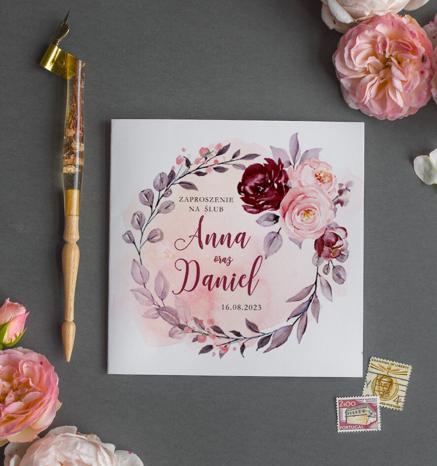 Zaproszenia ślubne Rustykalne i Natura Rustykalne Zaproszenia Ślubne Boho Róże  Zaproszenia na Rustykalny Ślub Boho Kwiaty  Zaproszenie na Ślub 3