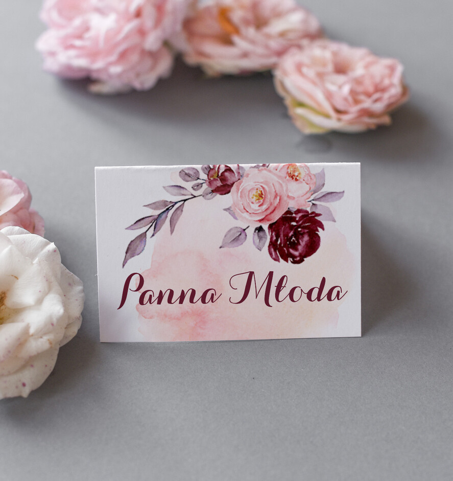 Winietki rustykalne eleganckie winietki na stół weselny, wizytówki ślubne, rustykalne winietki slubne, winietki z różami 0