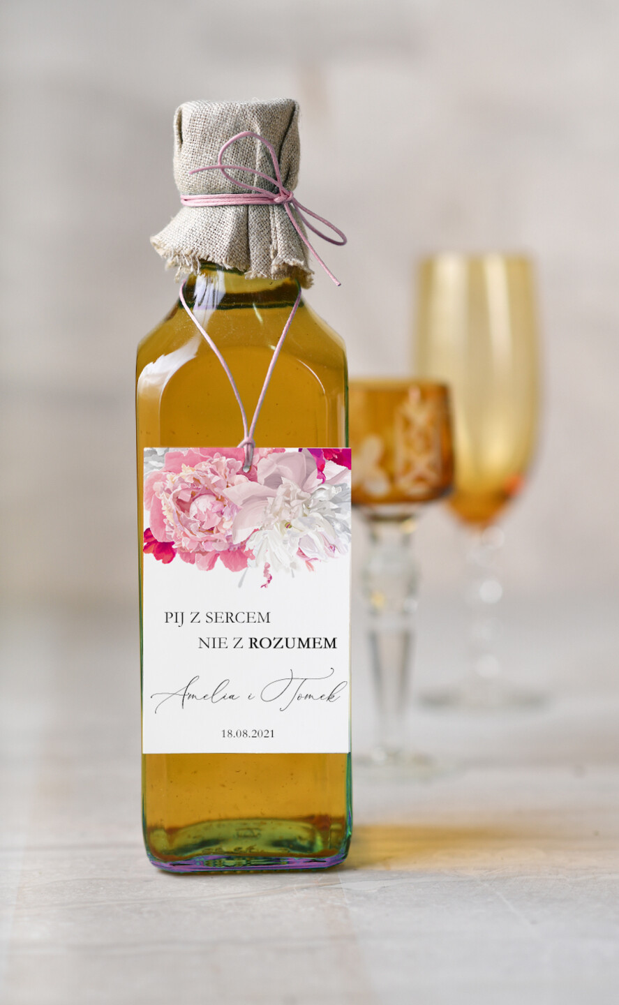 Zawieszki na butelki rustykalne zawieszka na alkohol weselny, rustykalne z waszą treścią0