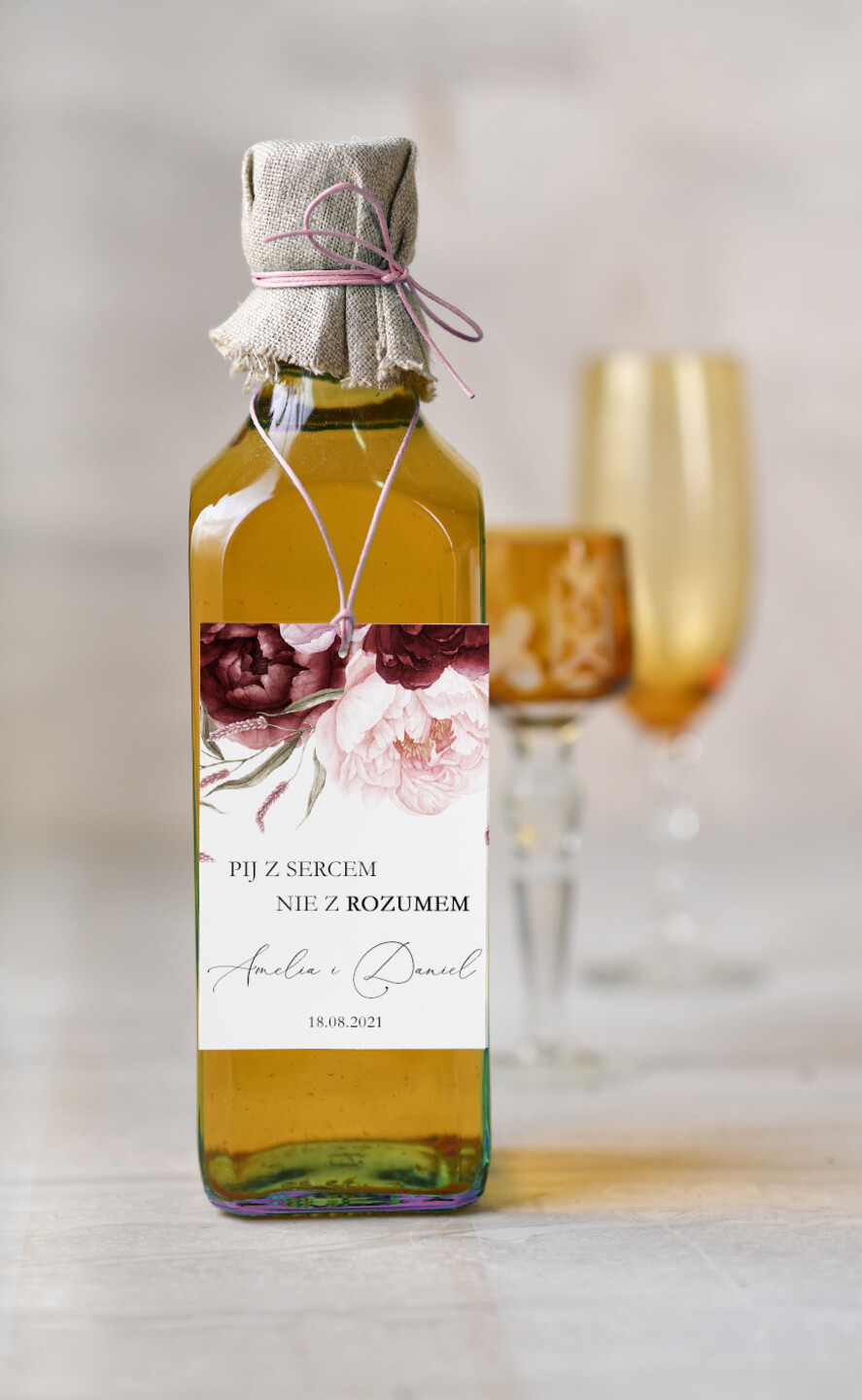 Zawieszki na butelki rustykalne zawieszka etykieta na alkohole weselne, rustykalne z waszą treścią0