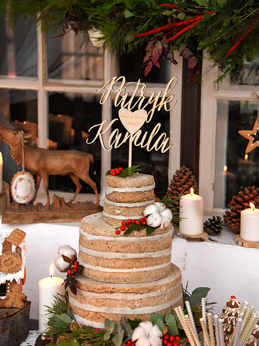 Figurki na tort / cake topper statuetki drewniane ozdoby na tort ślubny   0