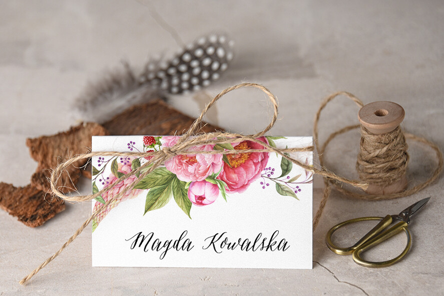 Winietki Boho/etno/pióra ozdobne winietki na ślub wizytówki dla gości weselnych0