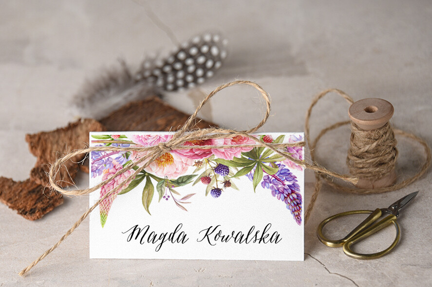 Winietki Boho/etno/pióra ozdobne winietki na ślub wizytówki dla gości weselnych0