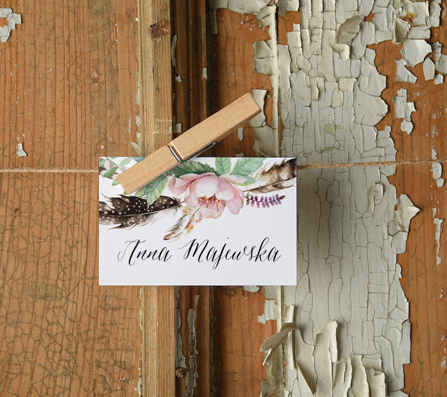 Winietki Boho/etno/pióra winietki ślubne wizytówki dla gości weselnych0