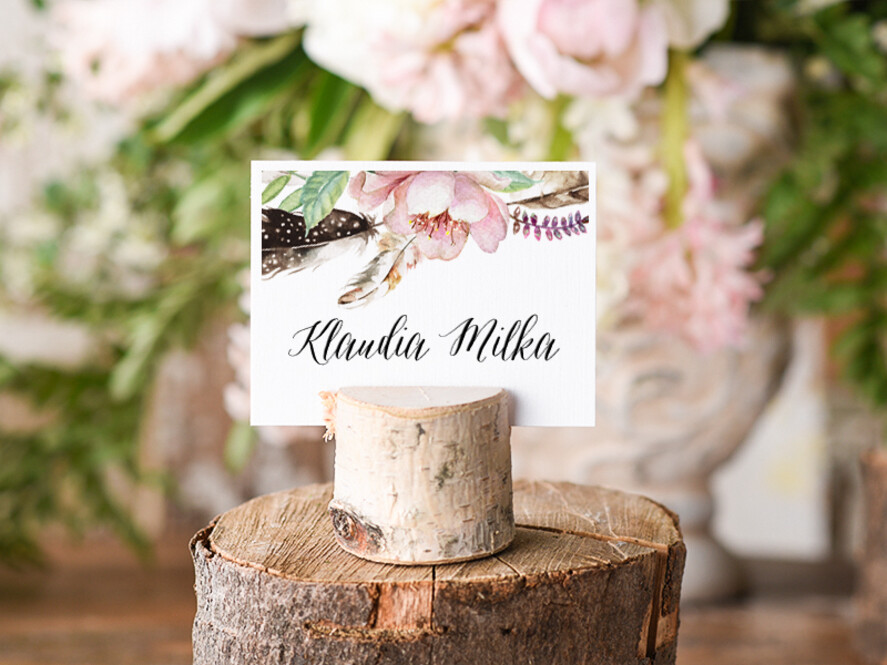 Winietki Boho/etno/pióra ślubne winietki na stół weselny0