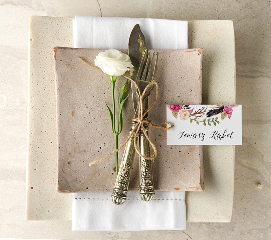 Winietki Boho/etno/pióra ślubne winietki na stół weselny0