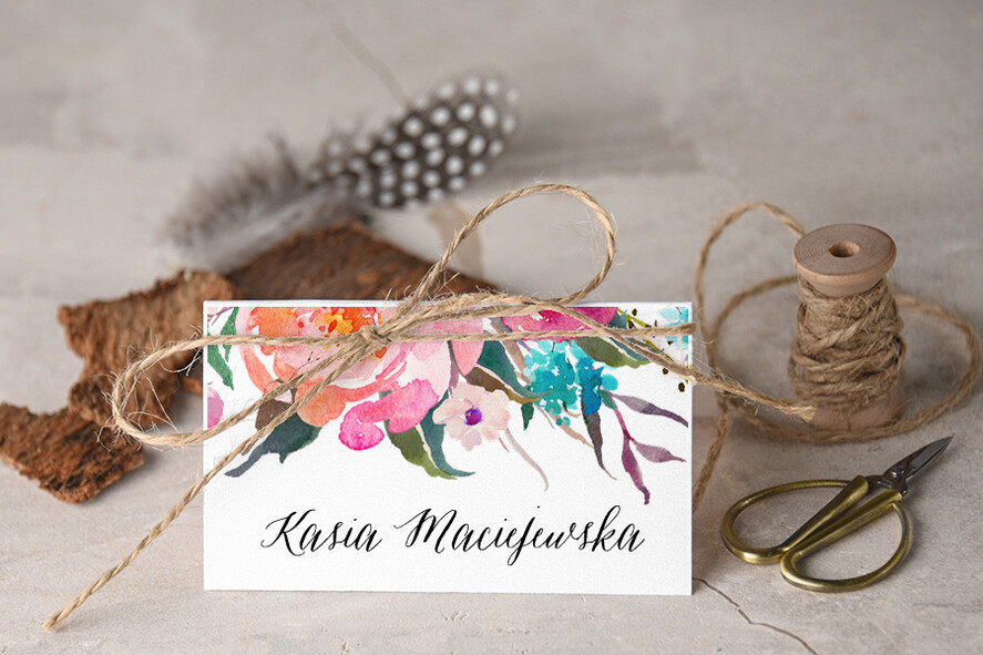 Winietki Boho/etno/pióra ślubne winietki wizytówki dla gości weselnych0