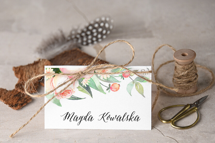 Winietki Boho/etno/pióra ślubne winietki wizytówki dla gości weselnych0