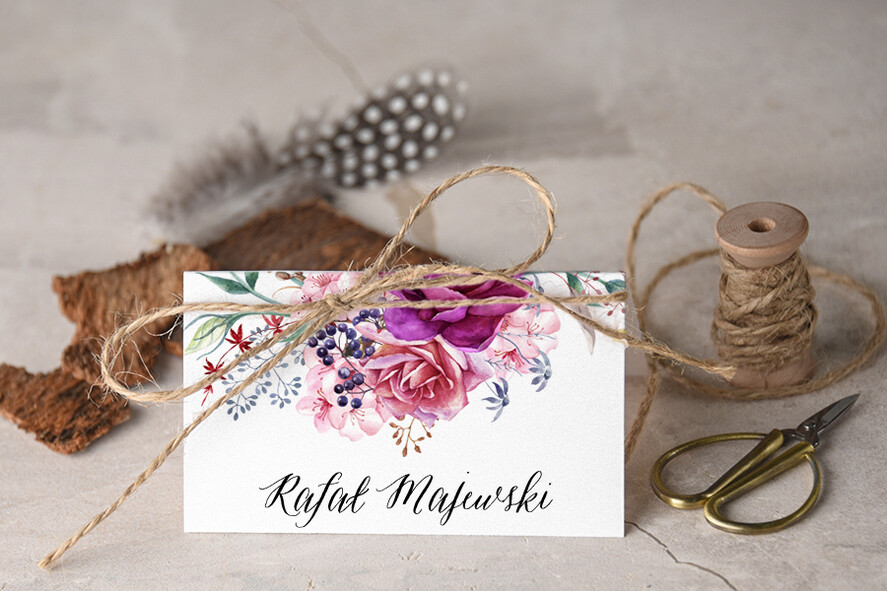 Winietki Boho/etno/pióra eleganckie winietki na stół weselny wizytówki ślubne0